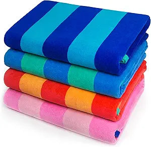 Softerry - Extra Soft Beach Towel 30 x 60 inch Cabana Stripe Hotel Pool and Resort Style Absorbent Terry 100% Cotton (Royal-Tur-Red-Pink, 4 Pack)