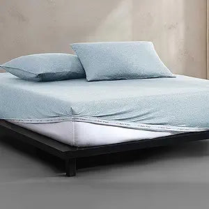 Calvin Klein - Queen Size Sheets Set, Naturally Soft Cotton-Blend Melange Jersey Bedding - Bed Sheets with Matching Pillowcases & Fitted Sheet (Modern Cotton Aqua)
