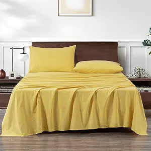 Chezmoi Collection Solid Yellow 100% Washed Cotton Bed Sheet Set King Size, 4-Piece Luxury Soft Breathable 16-Inches Deep Pocket Sheets and Pillowcases Set