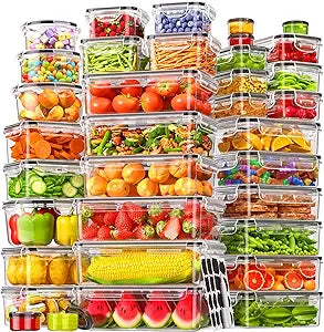 KEMETHY 70 PCS Food Storage Containers with Lids Airtight, Total 856oz, BPA-free, Food-grade, Eco-friendly Material, Leak Proof Plastic Containers, Microwave/Dishwasher Safe