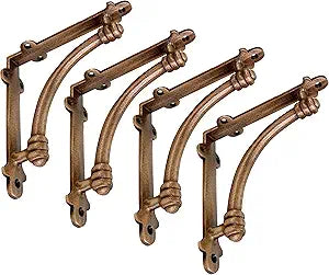 NACH Decorative Shelf Brackets, 4 Pack of 5.5 x 1.2 x 5.5 inch Copper Cast Iron Shelf Brackets - Decorative Brackets for Mounting - Half Round Style Brackets