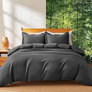 MR&HM Silky Cooling Duvet Cover Queen Size for Hot Sleepers 90"x90", Breathable & Moisture-Wicking Comforter Cover, 3 Pieces Ultra-Soft Bedding Duvet Cover Set with Zipper Closure (Dark Grey)