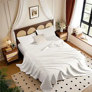 1200 Thread 100% Egyptian Cotton Sheet Sets King Size 4 Pcs Bedding Set, Fitted Sheet Deep Pocket Up to 16" Soft and Breathable for All Season (King, White)