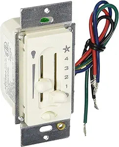 Hunter Dual Slide Ceiling Fan Wall Control Switch with Preset - for Hunter & Casablanca Fans, 4 Speed Control, Full Range Light Dimmer, Indoor Wall Switch - 27183