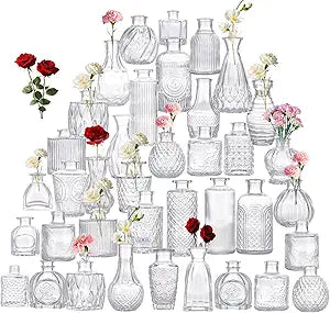 42-piece Glass Bud vase Set Suitable for Birthday Parties, Weddings, Decorative Furniture Accents, and Desktop Decoration mini Bud Flower vases, Transparent