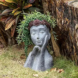 Newman House Studio Succulents Face Planters Pots Head - Flower Pot with Drainage Hole Face Head Large Garden Farmhouse Decor 9.4 x 7.2 x 13.9 inch