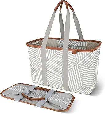 CleverMade Collapsible LUXE Tote, 30L Foldable Grocery Shopping Bag, Reusable