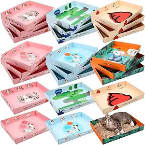Amyhill 24 Pack Disposable Cat Litter Boxes 13.78 x 9.84 x 2.36 Inch Foldable Paper Kitten Tray Waterproof and Leak-Proof Construction for Convenient Travel, Temporary Use and Home Application
