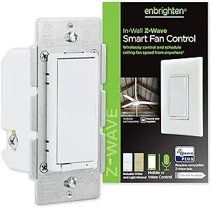 Enbrighten Z-Wave Plus Fan Control, Works with Alexa, Google Assistant, 3-Way Compatible, ZWave Hub Required, Repeater/Range Extender, Smart Ceiling Fan Control, Smart Switch, White & Almond, 14314