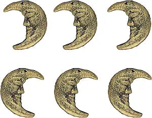 Zeckos Set of 6 Gold Finish Cast Iron Crescent Moon Face Drawer Pulls - Decorative Cabinet Knobs for Celestial Dcor - Each 2 Inches High - Mystical Elegance