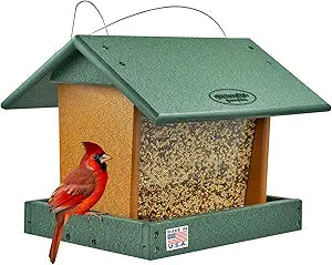 DutchCrafters Poly Hanging Hopper Bird Feeder, Large Hanging Bird Feeder for Outside, Outdoors - Amish American Made (Turf Green & Cedar)