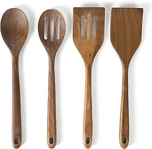 Martha Stewart Bainford 4-Piece Wooden Kitchen Utensil Set, Walnut  Cooking Spoons and Turner Tools for Nonstick Cookware, Heat Resistant, Durable Hardwood