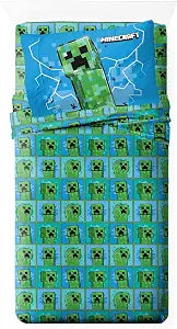 Jay Franco Kids Sheet Set with Fitted, Flat Sheets & Pillow Cover - Ultra-Soft Bedding with Pillowcase for Room Decor, Blue - Minecraft Creeper, 3 Piece Twin