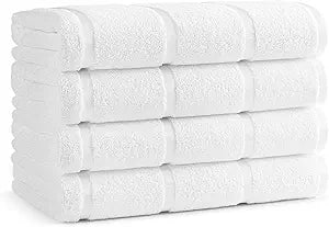 Arkwright Las Rayas Striped Beach Towel - Pack of 4 - Soft Plush Quick Dry White Cotton Terry Towels Set for Pool, Swim, and Hot Tub, 480 GSM Thick & Absorbent, 30 x 60 in, White Stripe