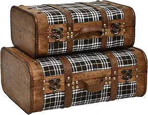 DECOR4SEASON Wooden Vintage Suitcases Set - 2 Sizes, Antique Decorative Storage Chests with Lids, Retro Travel Trunks for Home Dcor,Brown