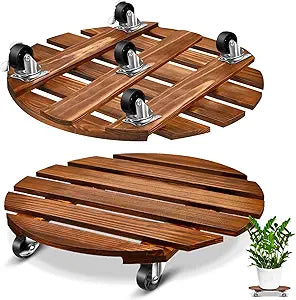 Taiyin 2 Pack 16 Inch Wooden Plant Stand with Lockable Wheels 220 Lbs Heavy Duty Plant Roller with Casters for Outdoor Indoor