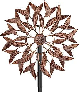 Wind Spinners Outdoor for Yard Garden, 360 Metal Windmills Art Decor with Stake, Kinetic Wind Sculpture for Lawn Patio Outside Ornaments, 63.5 x 12.5 Inches (Rust Color)