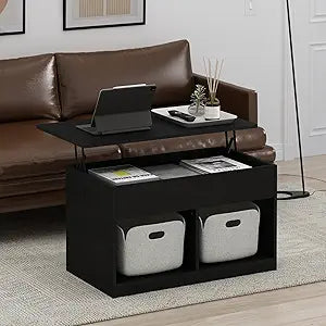 Furinno Jensen Lift Top Coffee Table, Side Table, Center Table, with Hidden Compartment and Liftable Table Top, for Living Room, Dark Americano