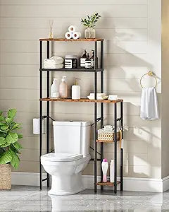 CHOEZON Over The Toilet Storage, 6-Tier Bathroom Organizer Shelf, Over-Toilet Storage Cabinet with Toilet Paper Hook, Space Saving, for Bathroom, Laundry, Entryway, Rustic Brown and Black TTS02BF