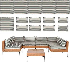 14 Piece Outdoor Patio Cushion Covers Replacement Waterproof with Zipper for 6-Seater Sectional Couch Chair Patio Furniture Conversation Sofa Seat Cushions Slipcovers Set, Only Cover