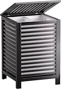 SMIBUY Double Laundry Hamper with Lid, 120L Bamboo Laundry Basket with Removable Liner Bag, 2-Section Clothes Divider Laundry Sorter for Laundry Room, Bathroom, Bedroom (Black)
