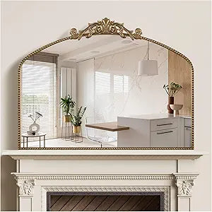 40"x30" Gold Large Antique Mirror, Vintage Baroque Mirror with Ornate Beaded Frame for Home Decor - Living Room, Entryway, Bathroom, Fireplace
