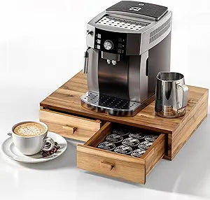 Tinamo Acacia Wood Coffee Pod Storage Box, 30 Pod Capacity, Coffee Pods and Tea Organizer Holder, K Pod Drawer Coffee Maker Machine Stand, for K-Cup Drawer Organizer Under Brewer (Acacia, 2 drawer)