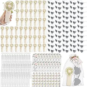 Fumete 50 Set Wedding Favors for Guests Mini Handheld Fans Heart Sunglasses Bubble Wands with Thank You Cards Organza Bags Summer Wedding Gifts for Bridal Shower Bridesmaid Supplies (Stylish Style)