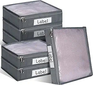 Panelee 6 Pcs 14 x 12 x 3 Inch Sweater Storage Bags Easy Gliding Zippered Sweater Package Organizer Closets Under The Bed Zippered Storage Bags with Label Pocket to Avoid Dust Dirt(Gray)