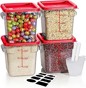 4QT NSF Food Storage Containers: 8 PCS [Food Grade][Hot&Cold Resistant] Commercial Clear Food Storage Containers with Lids for Restaurant Kitchen Proof Dough, Measuring Spoons Included(BPA FREE)