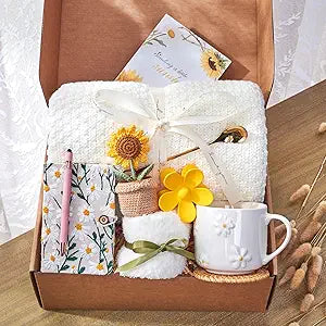 Thinking of You Gifts for Women & Cozy Self Care Gift Box | Get Well, Birthday | Sunflower Themed Care Package | A Sending Sunshine Hug in a Box