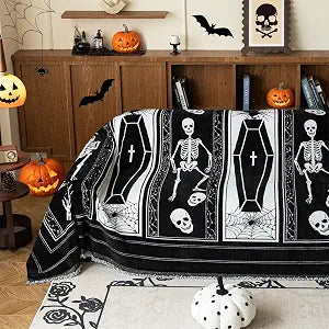 Cmfshape Halloween Sofa Couch Cover,Skull Prank Sofa Slipcovers for 3 Cushion Couch,Black Sofa Towel for Living Room Sectional,Furniture Protector for Pets,Kids-71"x118"