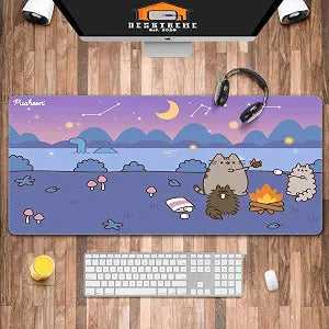 Cute Kitty Desk Mat, Kawaii Cat Mouse Pad XXL, Pusheen Cat Desktop Accessory, Girl Office Desk Pad Long, Large Keyboard Laptop Mat, Desktop Mat, 35.4x15.7x1/12