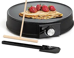 Moss & Stone 12 Electric Griddle Pan & Crepe Machine, Non-Stick Electric Crepe Maker with Adjustable Temperature, Includes Spreader & Spatula  Ideal for Pancakes, Blintzes & Tortillas
