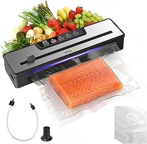 Food Vacuum Sealer Machine 80KPA Powerful Suction 6-in-1 Multifunctional Fast Compact Vacuum Sealer for Kitchen Storage with Dry/Moist Modes & Tube Accessories, Built-in Cutter + Bags