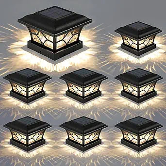 APONUO Solar Post Cap Lights 8 Pack with 1000mAh Battery - for 4x4 5x5 6x6 Fences, Larger Size & Longer Lasting, 2-Mode, IP64 Waterproof, for Fence Deck Patio Porch Yard (Black)
