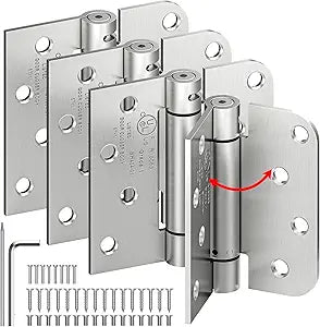 4-Pack Self Closing Door Hinges, 4 Inch Spring Loaded Hinges with Square & 5/8'' Radius Corners, Adjustable Tension for Garage, Front Back Door,Left Right Hand Door,UL Listed,Brushed Nickel