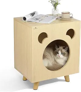 Cat End Table Aluminum Bed Table, Nightstand, Cat Litter Box Enclosure for Indoor and Outdoor with Cabinet Legs and Countertop, Weatherproof, Beige