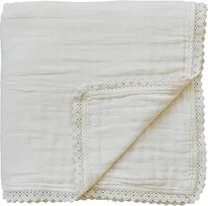 Mebie Baby Muslin Quilt, Cream Lace, 100% Cotton Baby Blanket for Girls & Boys, Newborns to Toddler, Soft Swaddle Blanket, 47"x47"