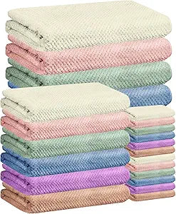 24 Pcs Towels Set 6 Bath Sheets 6 Washcloths and 12 Hand Towels, Reusable Absorbent Quick Dry Colorful Coral Velvet Towel for Shower Bath Spa Hotel Bathroom Supplies (Multicolor)