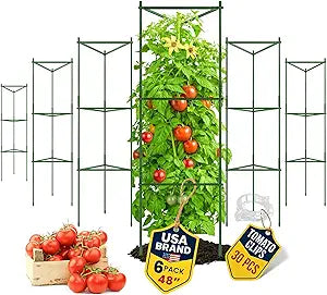 Tomato Cage - Large Trellis Stakes and Plant Support Structures for Vegetables and Climbing Plants - Tall Tomato Cages for Garden, Pots, Raised Garden Bed Outdoor Supplies (6 Pack - Up to 48")