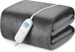 Electric Heated Blanket Queen Size with 6 Levels & 8h Auto Off, Ultra Soft Flannel Full Body Heating Blanket, Machine Washable, Gift for Mom Grandma, Grey, 84" x 90"