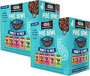 KOHA Pet Food Pok Bowl Cat Variety Pack, Wet Cat Food in Gravy - 5 Flavors - Tuna Combinations of Salmon, Chicken, Duck, Shrimp, and More - 3 oz Pouches, Pack of 24