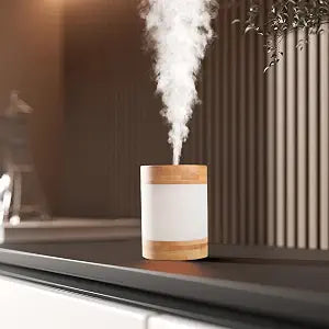 Bamboo Ultrasonic Mini Humidifier 400ml, Quiet Cool Mist for Bedroom Desk Office Travel, USB-C, Auto Shut-Off, Night Light