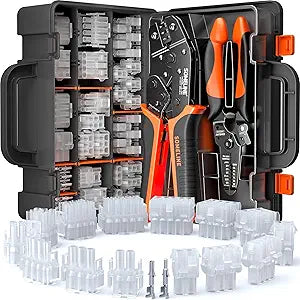 SOMELINE MLX .084" (2.13mm) Connector Crimping Tool Kit, 2-15 Pin 6.35mm Pitch Receptacle & Plug, 20-14 AWG Ratchet Crimper, Compatible with Molex MLX Power Connectors for Home, Auto & Industrial
