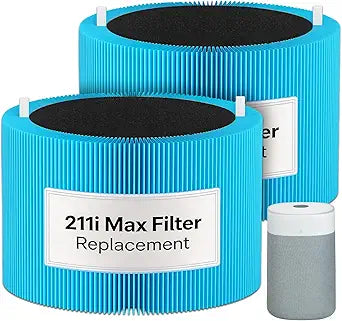 211i Max Replacement Filter Compatible for Blueair Blue Pure 211i Max(Not for 211+/211+ Auto), Efficient&Powerful Particle Dust Pet Dander Filter&Odor Smoke Activated Carbon Filter, F2MAX, Blue, 2Pack