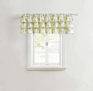 Shabby Chic - Cotton Percale Pole Top Valance, Ruffled Floral Window Curtains (Amelia Yellow, 52" x 18")