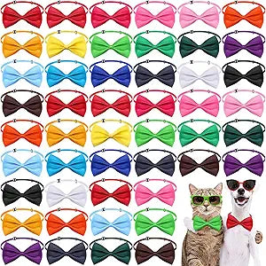 Potchen Dog Bow Ties Bulk, Adjustable Pet Bowtie Collars for for Medium Large Dogs and Cats, Puppy Neck Bowknot for Grooming Accessories, Photos, Birthdays and Parties(Mixed Colors)