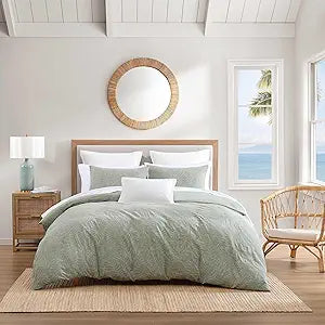 Tommy Bahama - Duvet Cover Set, Super Soft Premium Bedding with Matching Shams, Button Closure, Inner Corner Ties for Secure Fit (Harbor Palm Green, Full/Queen)