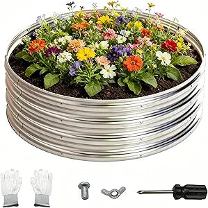 PROWORX 48 Inch Outdoor Fire Pit Ring, Round Galvanized Portable Fire Pit for Camping, Metal Steel Bonfire Fire Ring for Outside, Backyard